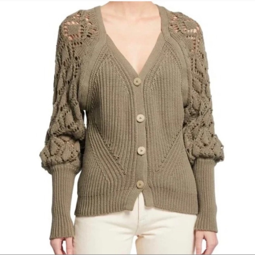 Jonathan Simkhai Adeline Cardigan Sweater Open Knit Button Front Size Small
